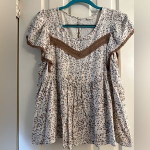 Altar'd State Cream and Brown Leopard Blouse